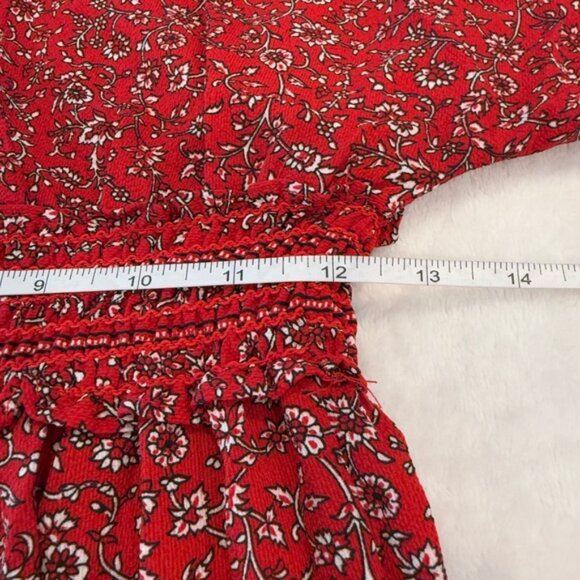 Max Studio Prairie Red Floral tiered maxi dress V neck crop puffy sleeves SZ LG - Picture 5 of 10
